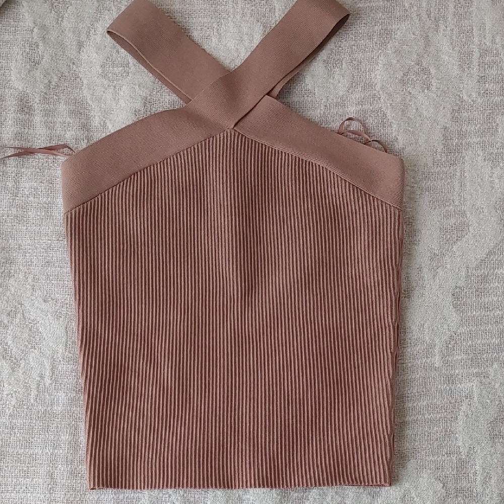 Babaton Mauve Ribbed Crossback Crop Top